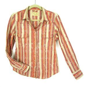 Scully Women's M Pearl Snap Top Beige Red Orange